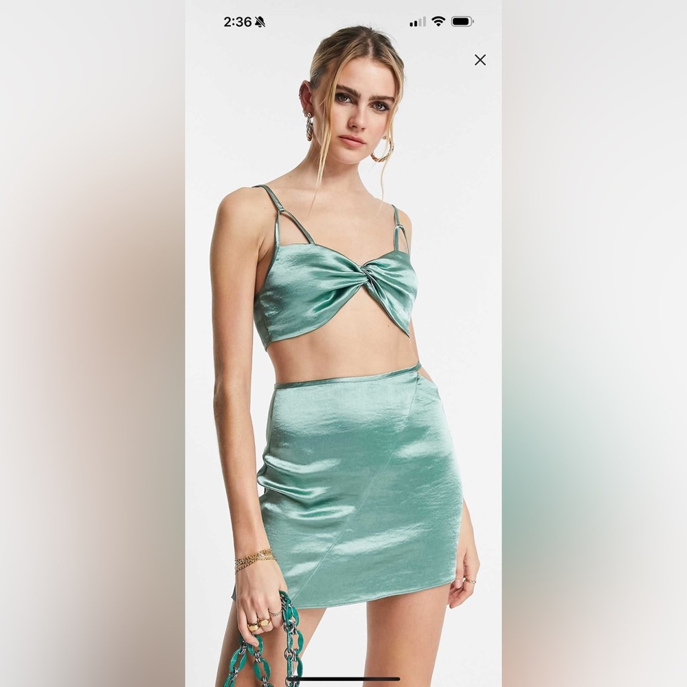 Topshop satin cutout mini skirt in teal